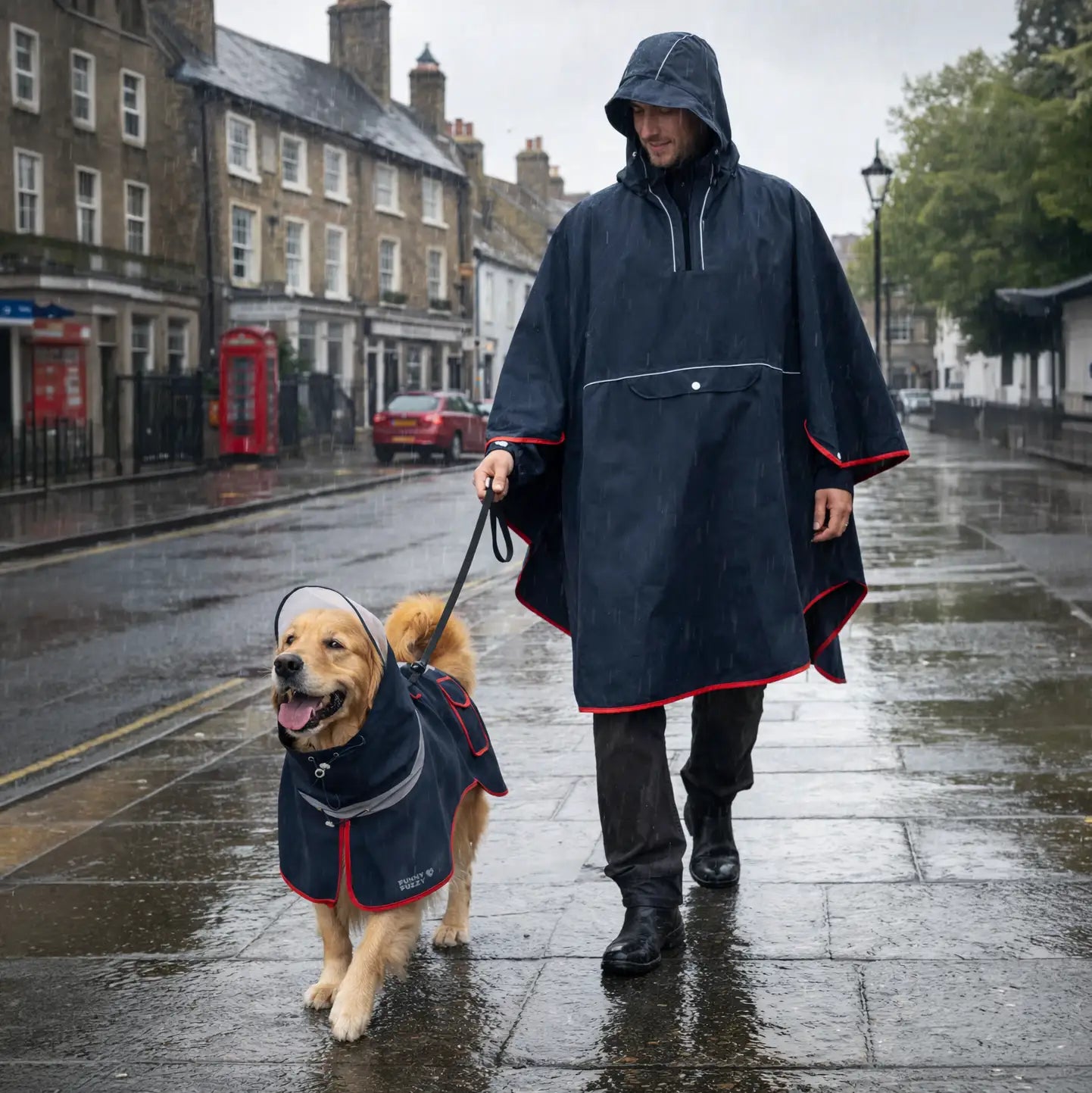 Adjustable Reflective Waterproof with Pocket Dog Human Matching Raincoat-Stay Dry - Image 2