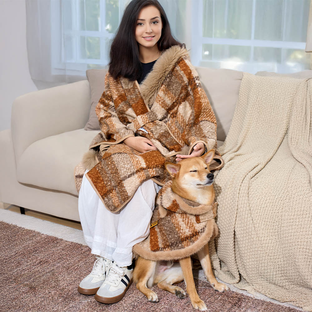 Classic Plaid Warmth Human & Dog Poncho - Festive Companions - Image 3