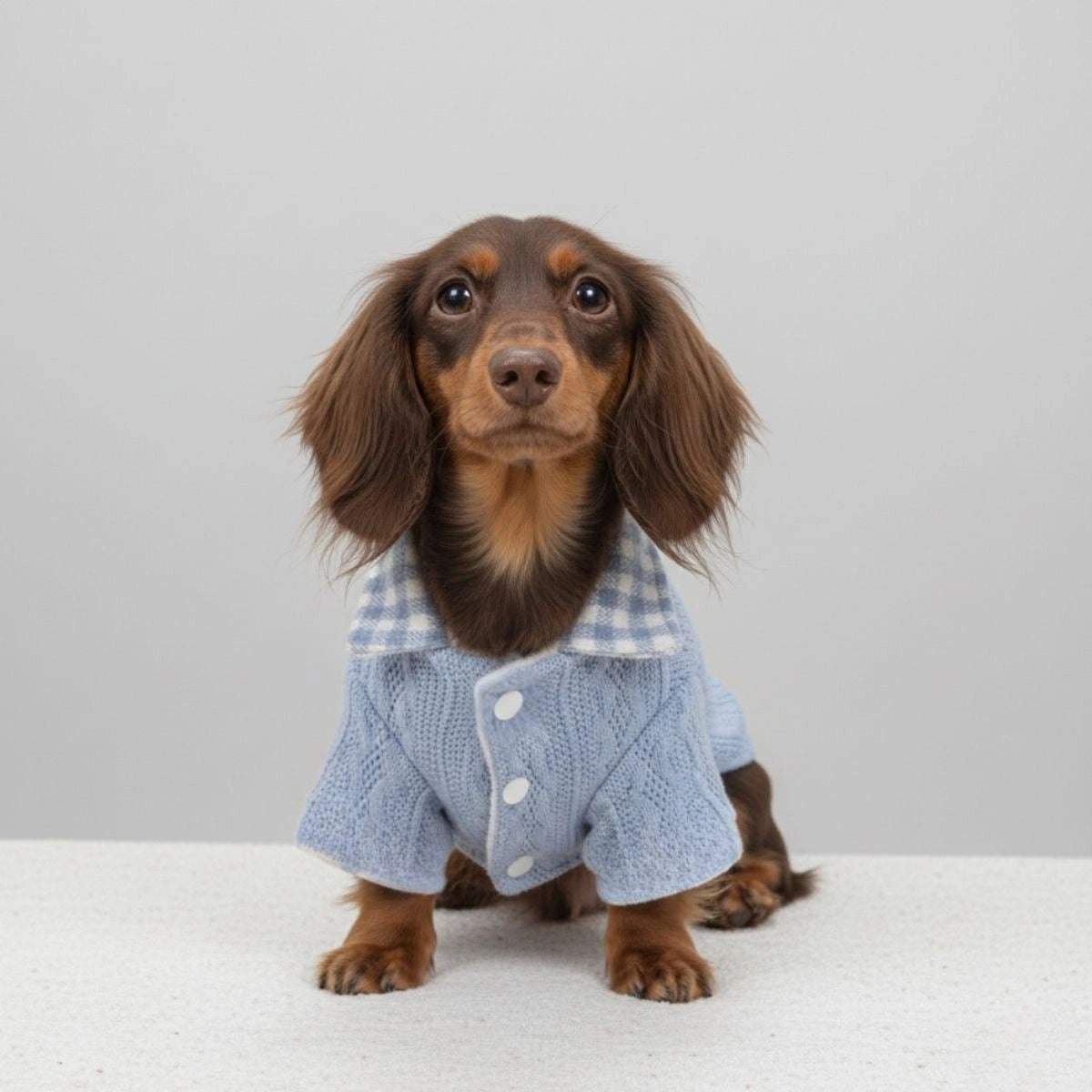 Cozy Knitted Dog Sweater with Plaid Collar – Available in Pink & Blue - Image 4