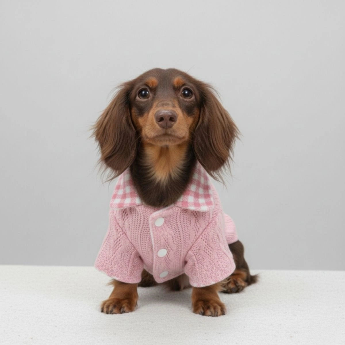 Cozy Knitted Dog Sweater with Plaid Collar – Available in Pink & Blue - Image 2