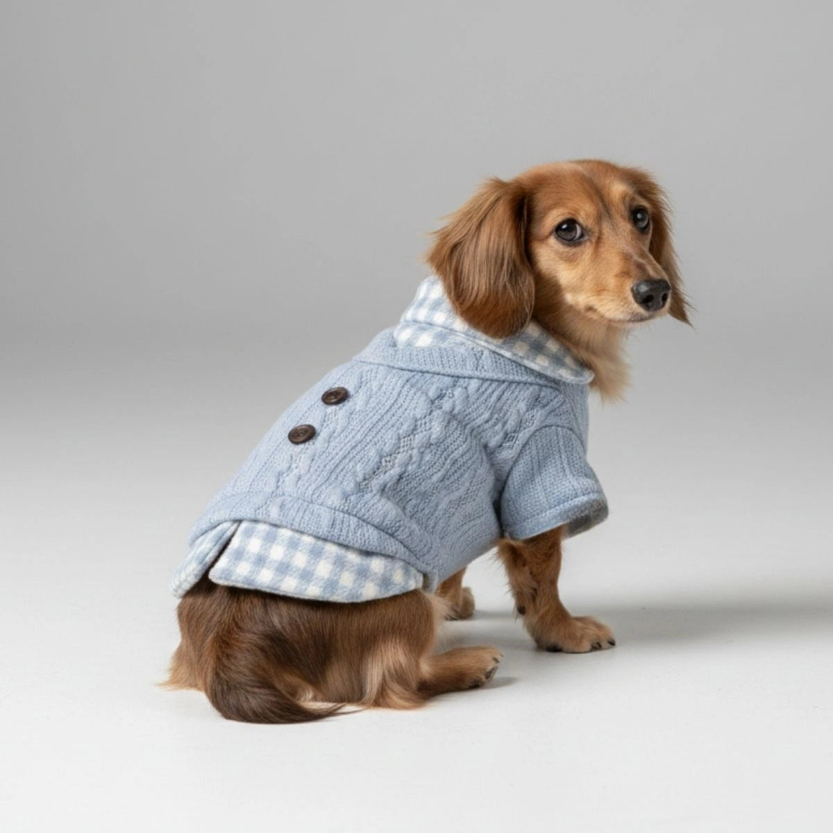 Cozy Knitted Dog Sweater with Plaid Collar – Available in Pink & Blue - Image 3