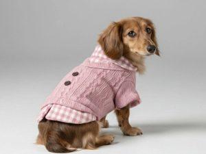 Cozy Knitted Dog Sweater with Plaid Collar – Available in Pink & Blue