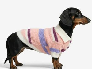 Color-Blocked Striped Faux Mink Fur Warm Dog Sweater Suitable For Small Dogs