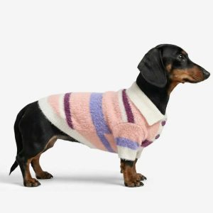 Color-Blocked Striped Faux Mink Fur Warm Dog Sweater Suitable For Small Dogs