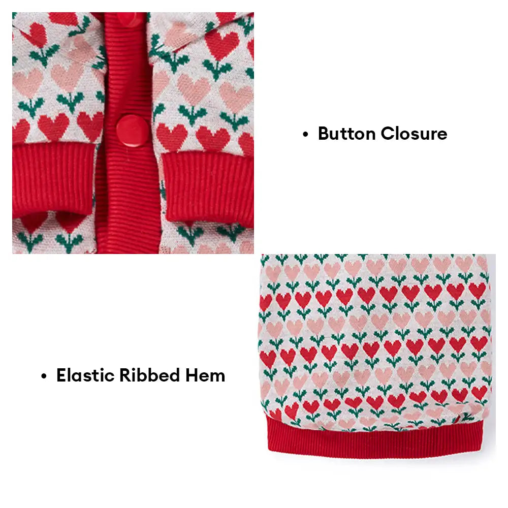 Fair Isle Heart Patterned Cardigan Dog Sweater For Small Dogs - Image 2