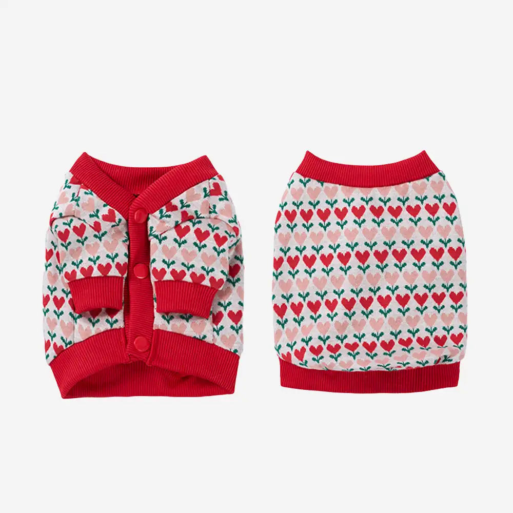 Fair Isle Heart Patterned Cardigan Dog Sweater For Small Dogs - Image 3