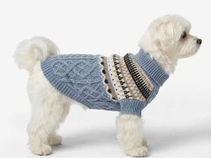 Fair Isle Pattern Knitted Linen Dog Sweater with Classic Collar