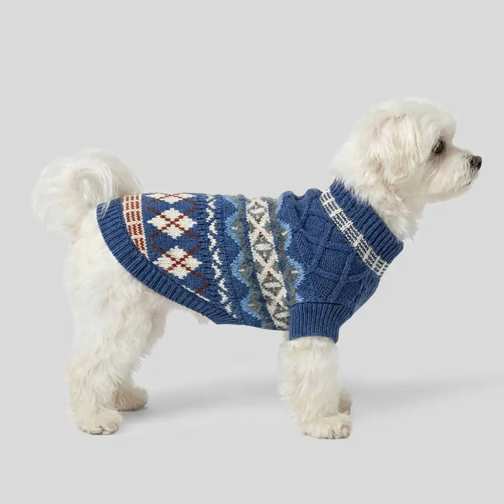 Knitted Fair Isle Diamond Dog Sweater - Image 2