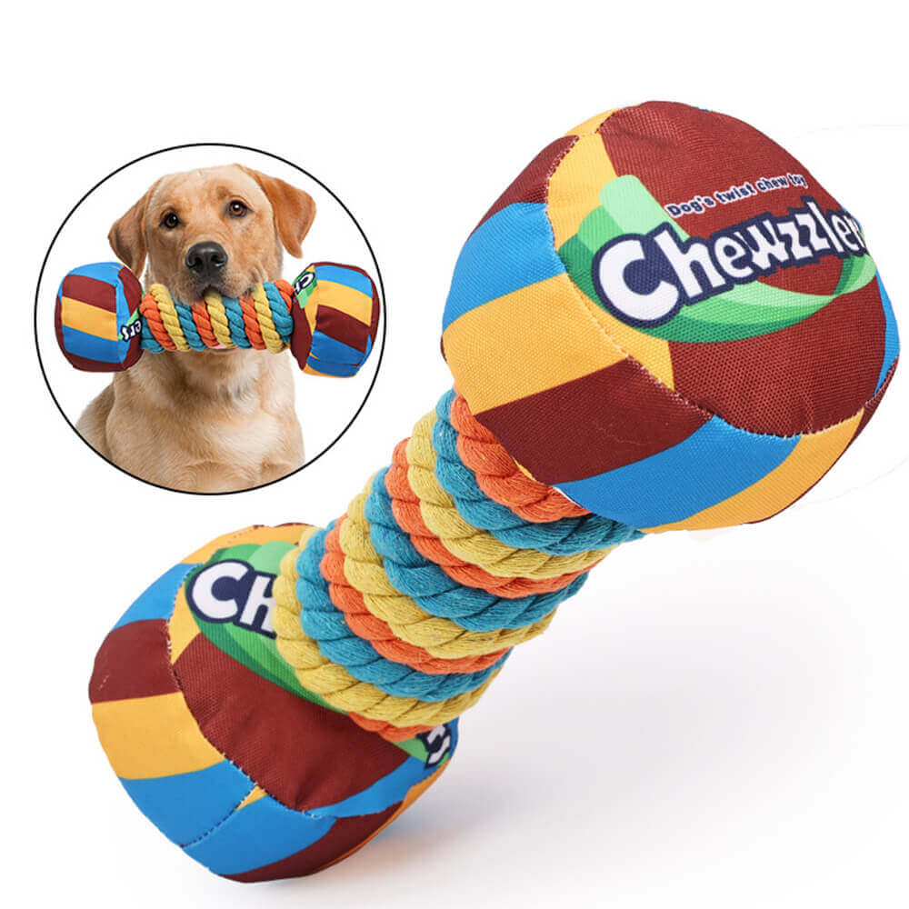 Rainbow Dumbbell Interactive Squeaky Durable Rope Dog Toy - Image 2