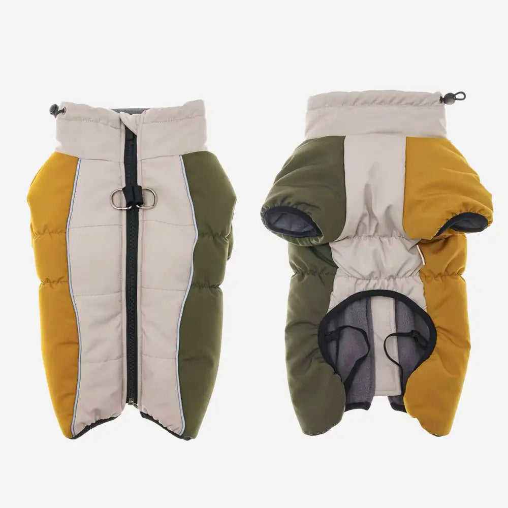 Retro Color-Block Fleece-Lined Warm Dog Coat with Leash Buckle - Image 3