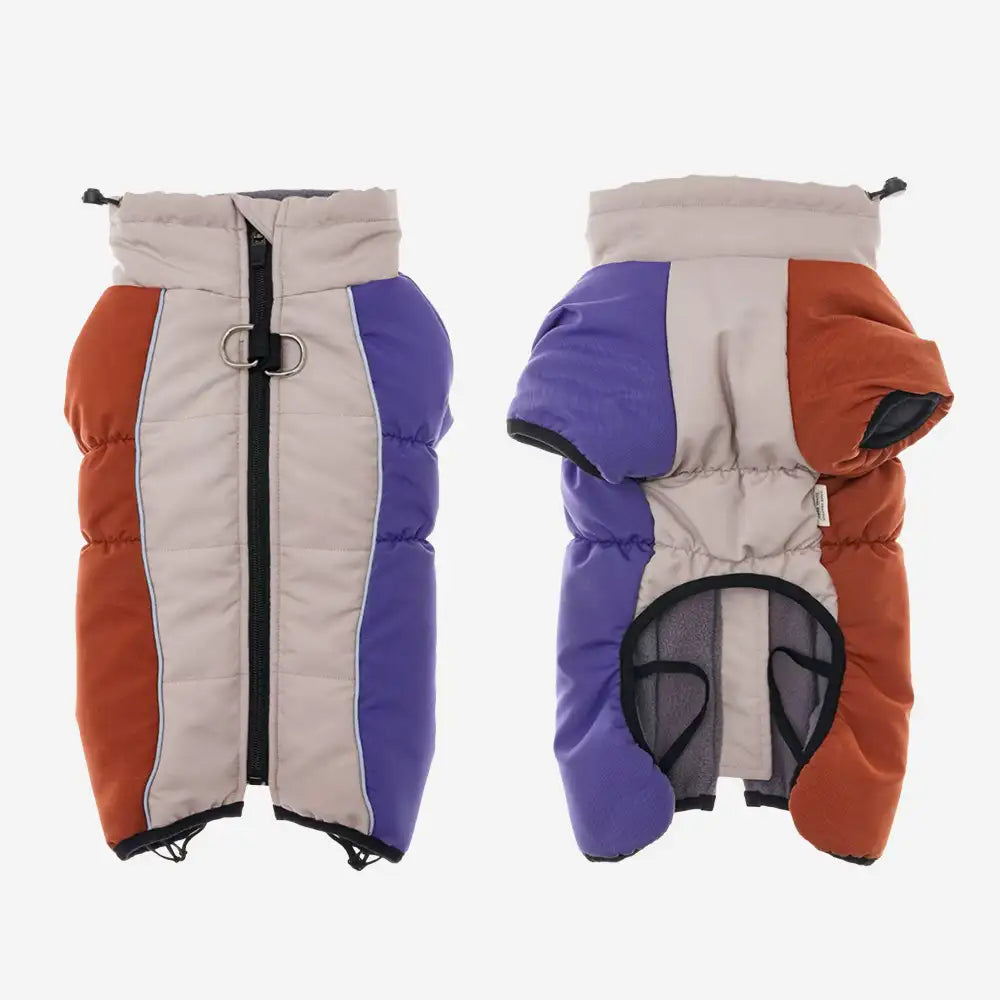 Retro Color-Block Fleece-Lined Warm Dog Coat with Leash Buckle - Image 4
