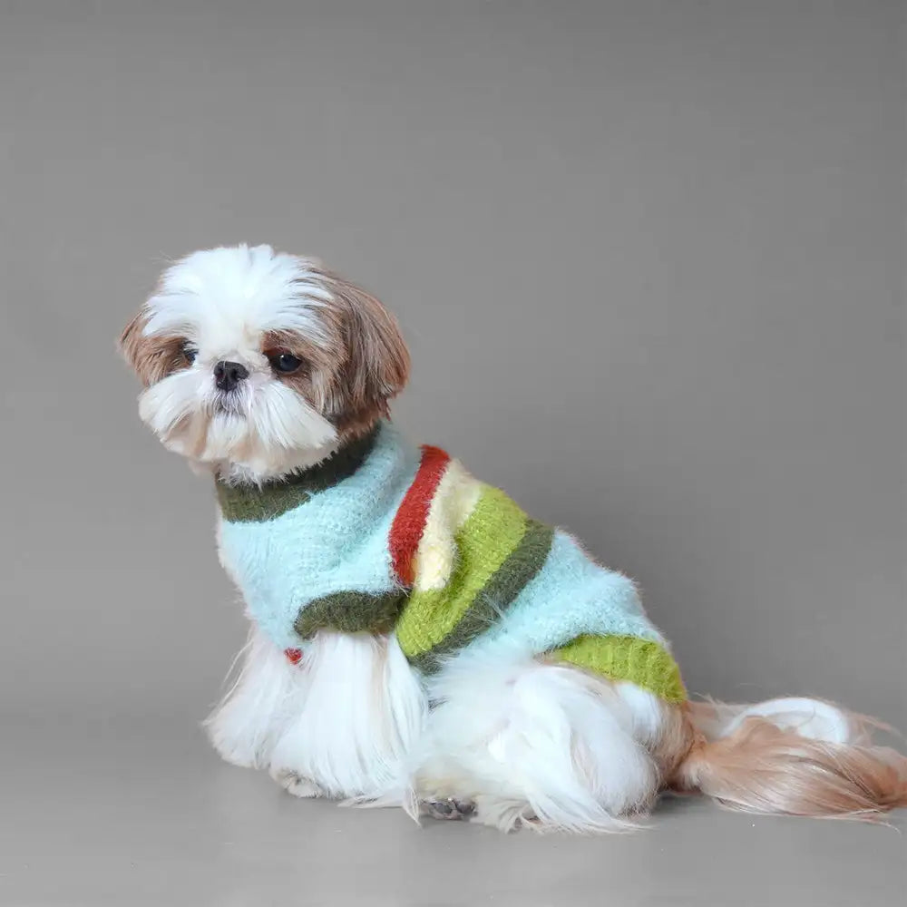 Stylish Striped Stand-Up Collar Knitted Plush Dog Sweater - Image 2