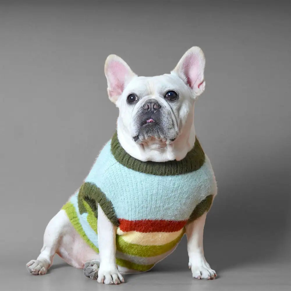 Stylish Striped Stand-Up Collar Knitted Plush Dog Sweater - Image 4