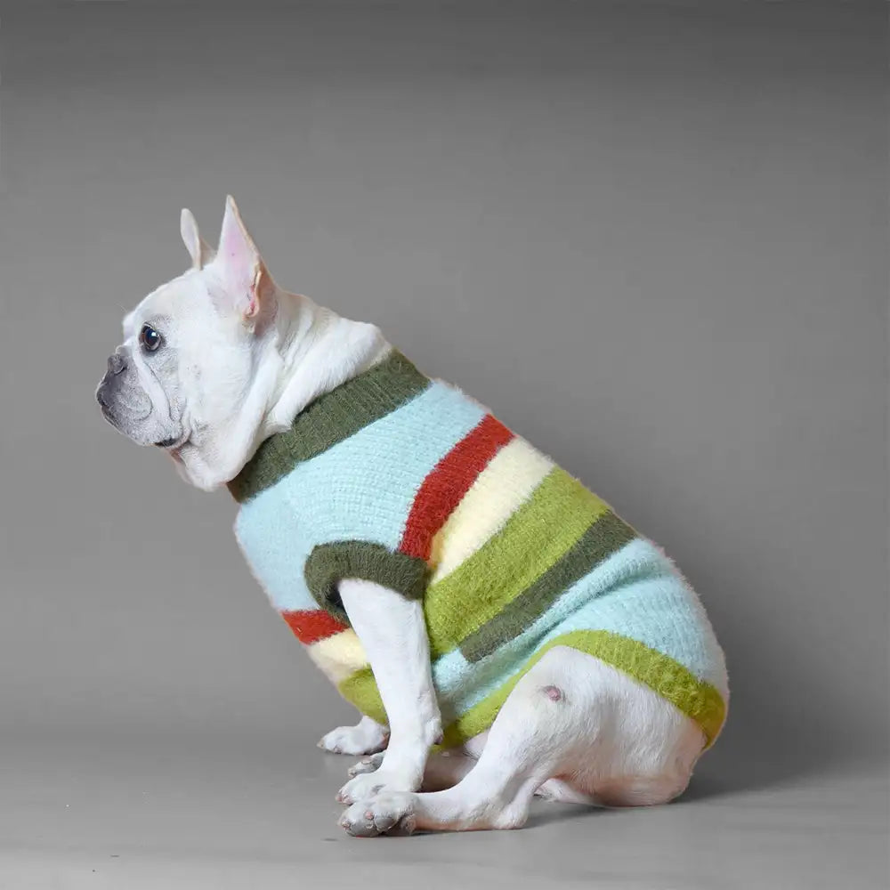 Stylish Striped Stand-Up Collar Knitted Plush Dog Sweater - Image 3