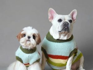 Stylish Striped Stand-Up Collar Knitted Plush Dog Sweater