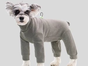 Warm Soft Fleece High-Neck Four-Legged Dog Jumpsuit with Adjustable Waist