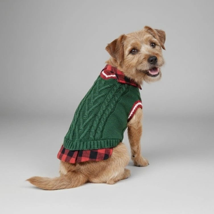 Perfect for Fall Winter Plaid Collar Cable Knit Dog Sweater Vest - Image 3
