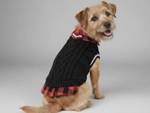 Perfect for Fall Winter Plaid Collar Cable Knit Dog Sweater Vest