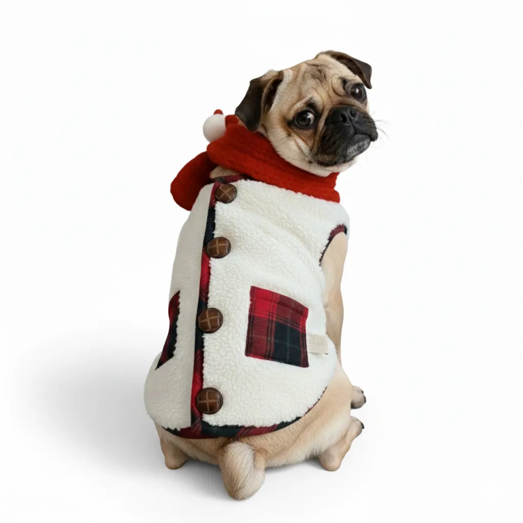Plaid Winter Dog Jacket with Scarf – Festive and Cozy for the Holidays - Image 2